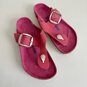 Birkenstock Gizeh Pink Suede Sandals Size 41 US 10 Big Buckle Comfort